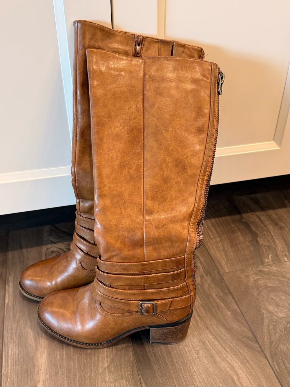 Classic Tall Buckle Riding Boots - Tan